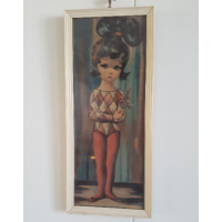 Kinderschilderijtje meisje met bloemen in hand